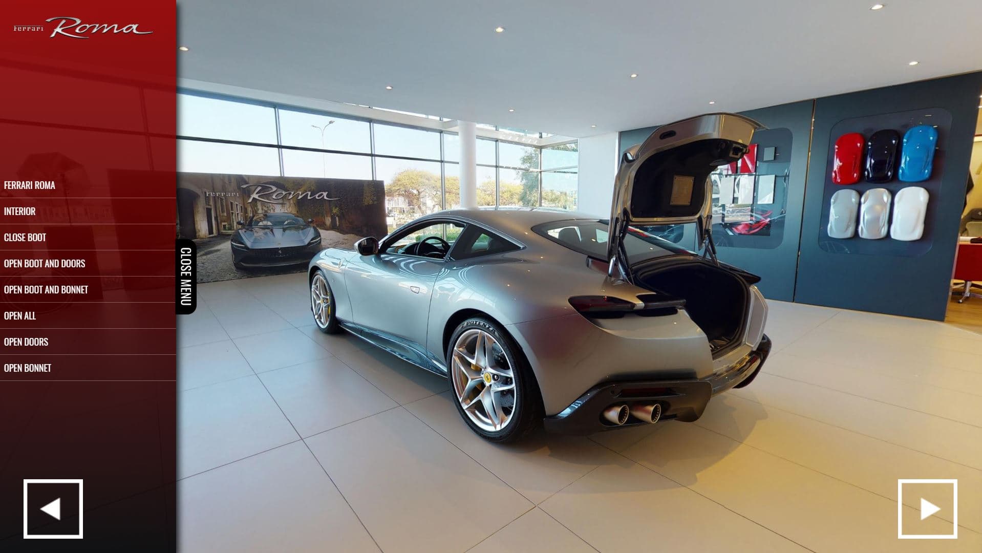 Ferrari Roma Boot Open Interactive View