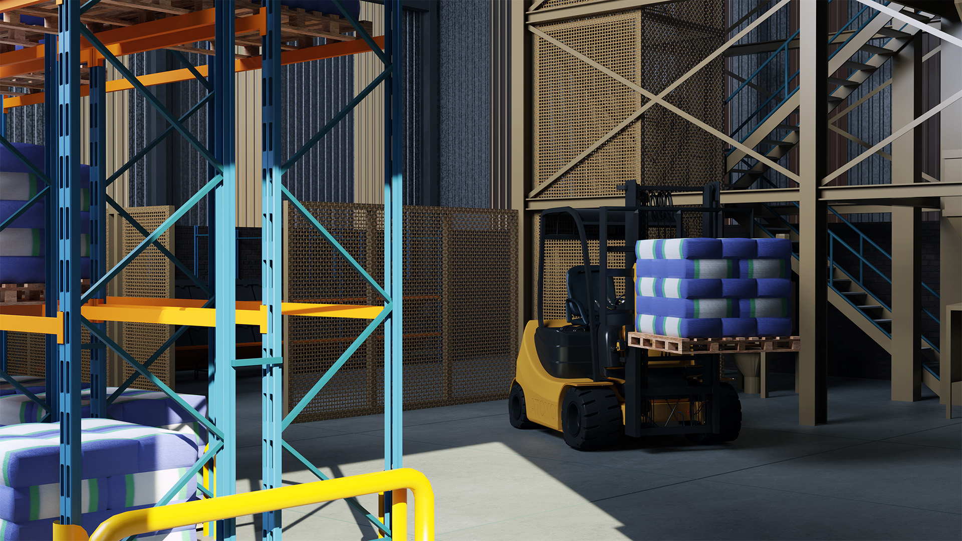 virtual reality render of factory